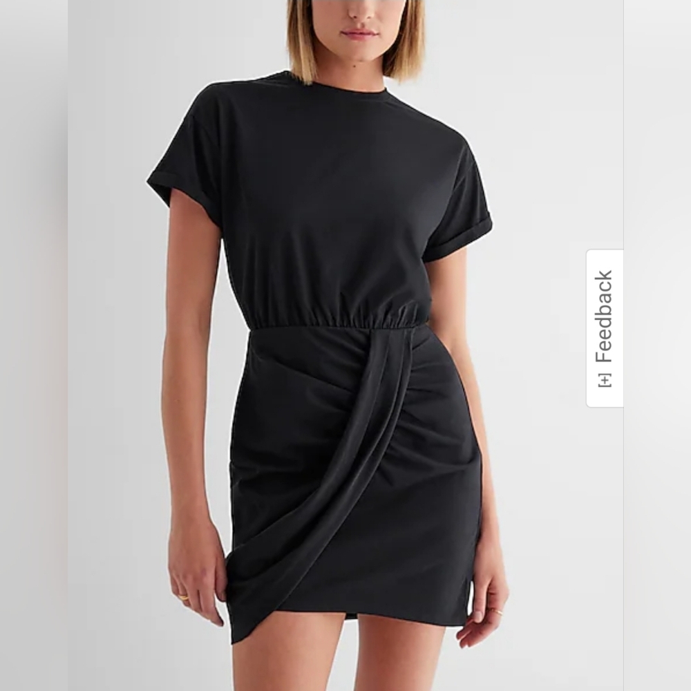 Brown Express Crew Neck Short Sleeve Draped T-Shirt Dress